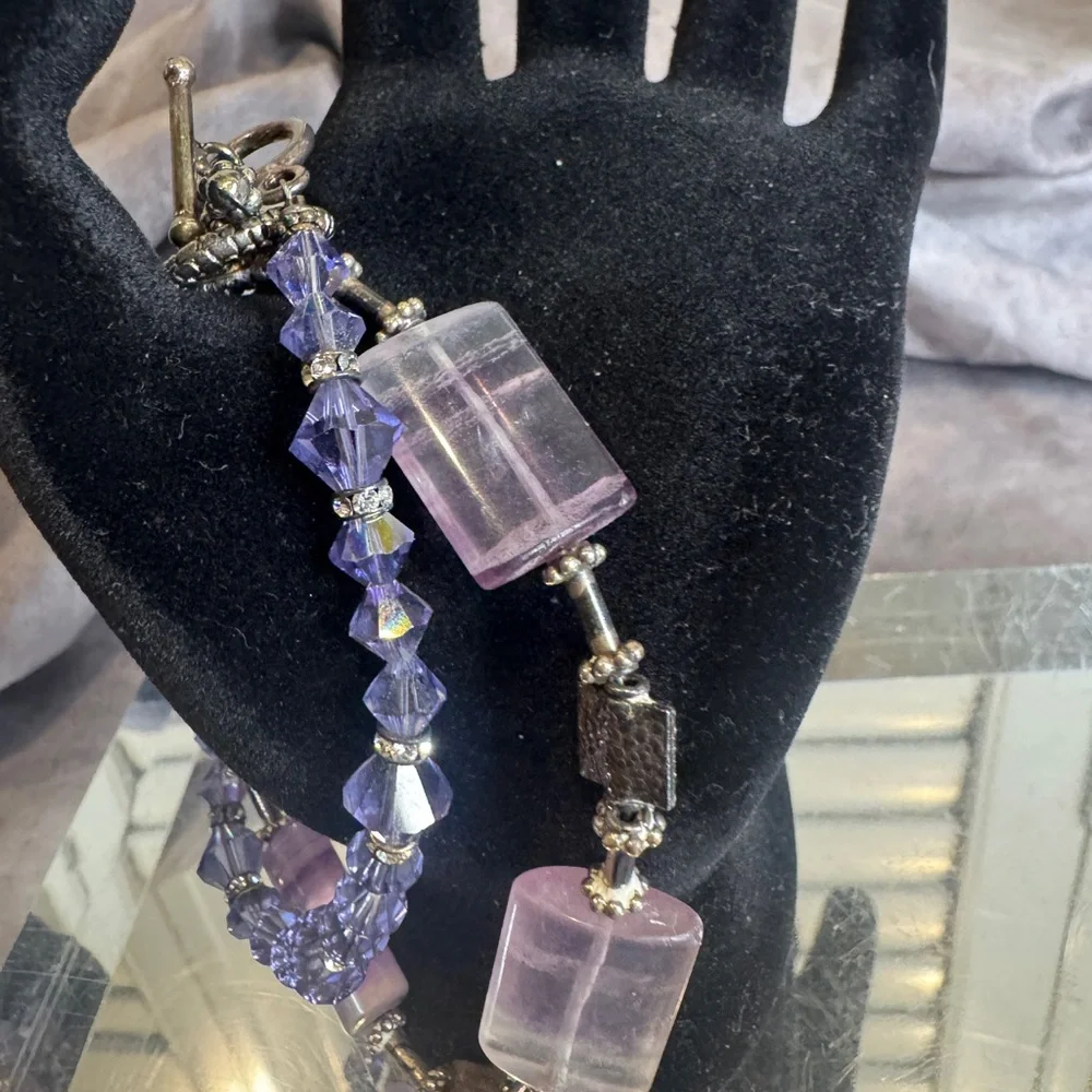 Sterling silver‎ 925 Purple and Silver Beaded Bracelet Set Gorgeous!!
